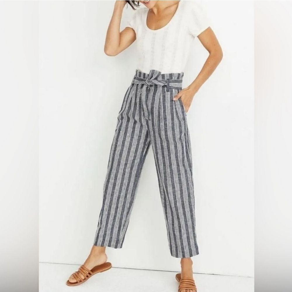 Madewell Paperbag Linen Blend Striped Pants